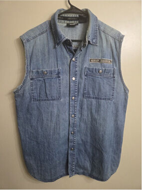 Vintage Harley Davidson Denim Vest Mens Large